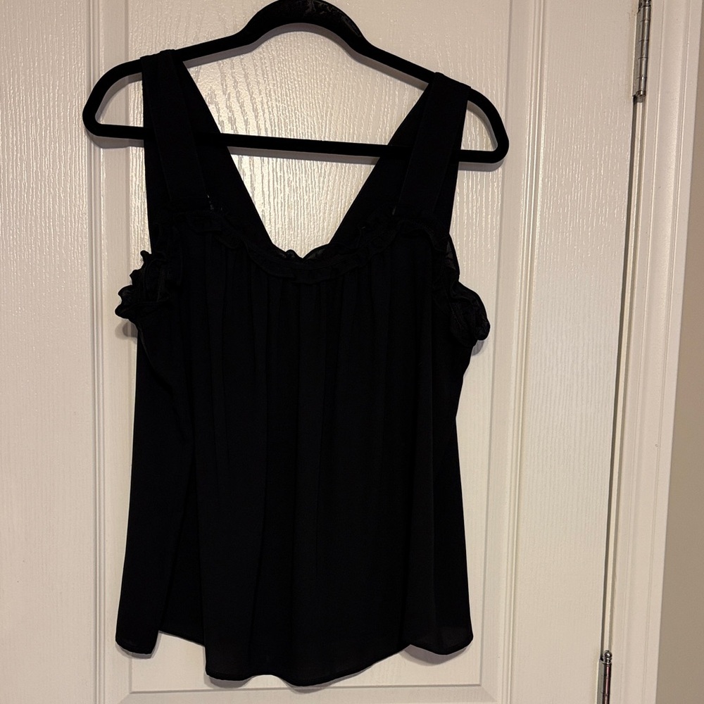 Ann Taylor Black Ruffle Trim Blouse